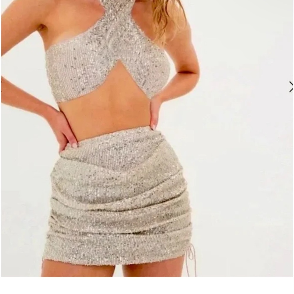 For Love and Lemons Silver Sequin Halter Top